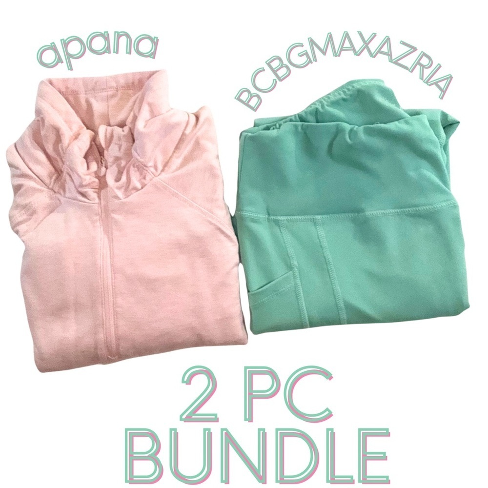 Apana Pink Quarter Zip Pullover & BCBGMAXAZRIA Mint‎ Green Leggings Set XL 2pc